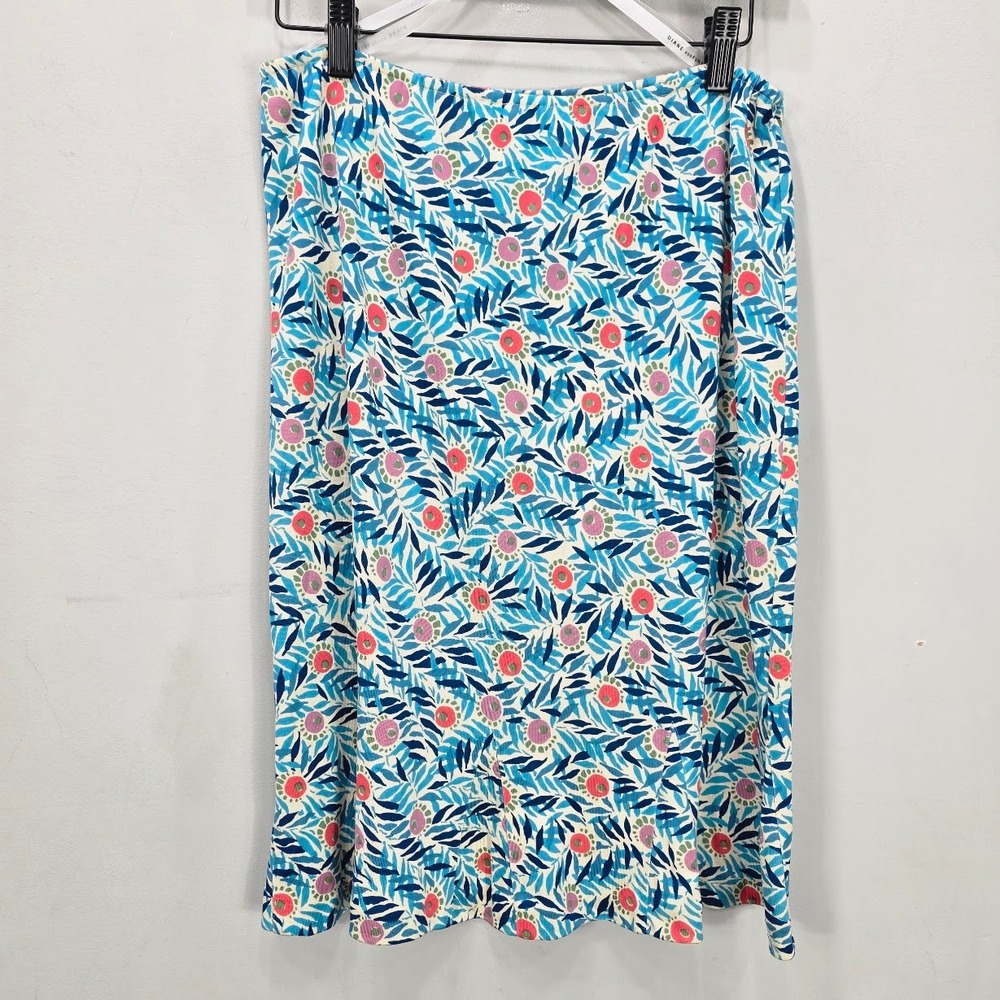 DVF Diane Von Furstenberg Midi Flare Skirt 4 Blue Tropical 100% Silk Y2K 90s